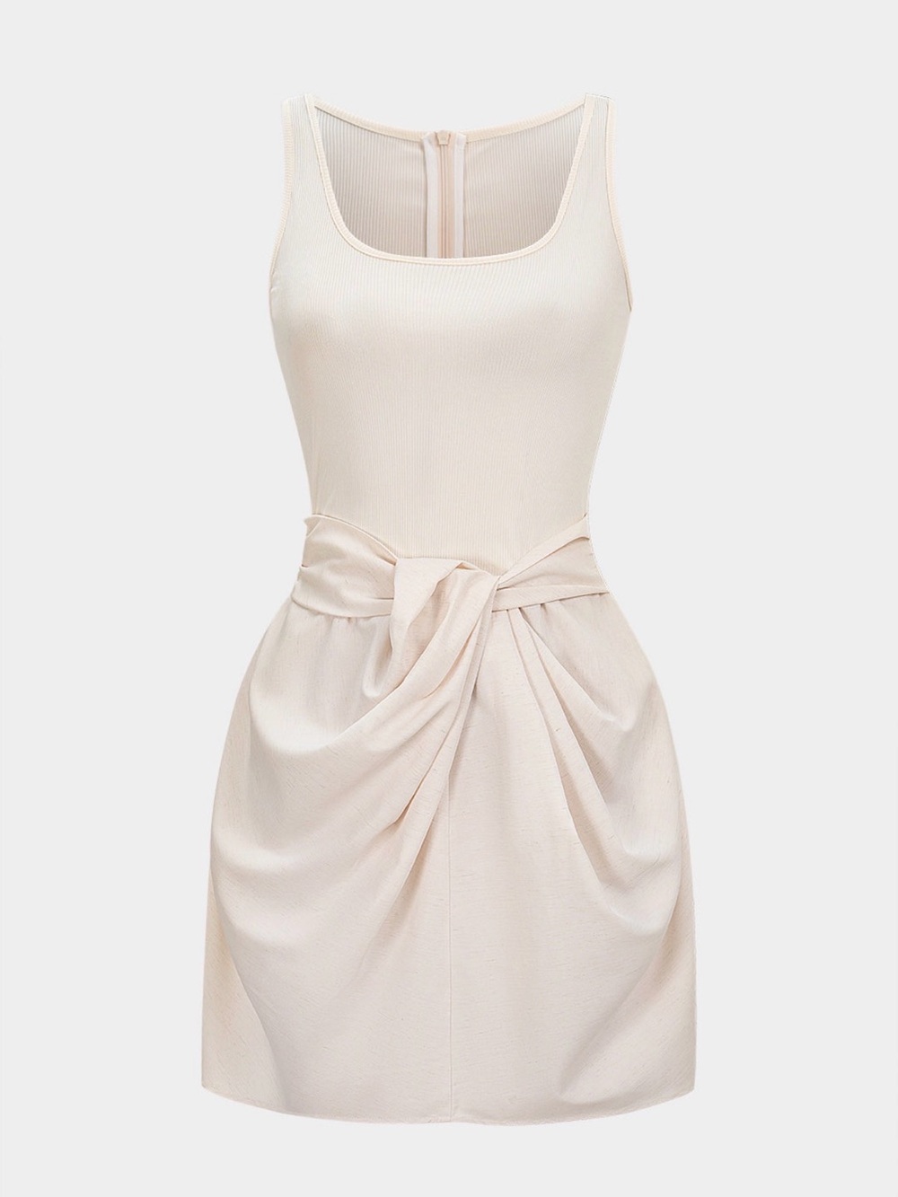 NWT MICAS U-Neck Ruched Cream Tie-Waist Mini Dress Size XS